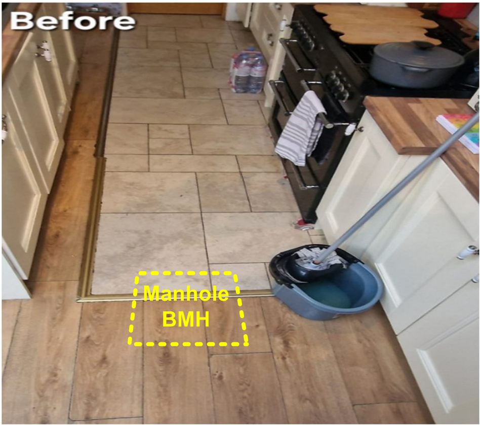 1. Approximate location of the burried manhole under kitchen floor