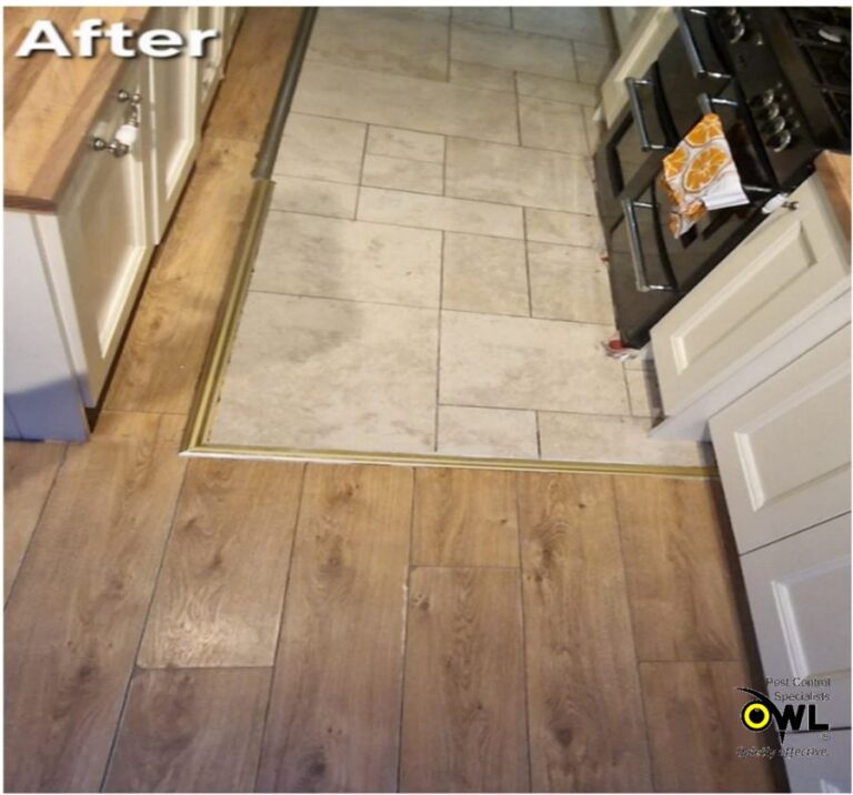 10. The plywood is replaced, flooring and tiles are put back in place