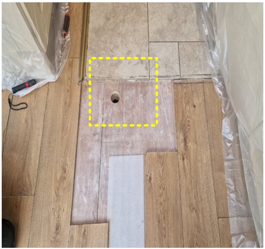 2. Inspection hole and careful removal of flooring and tiles