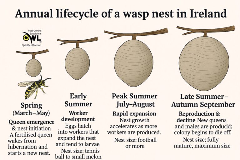 Annual lifecycle of a wasp nest in Ireland